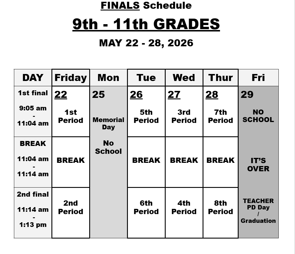 9th 11th finals schedule