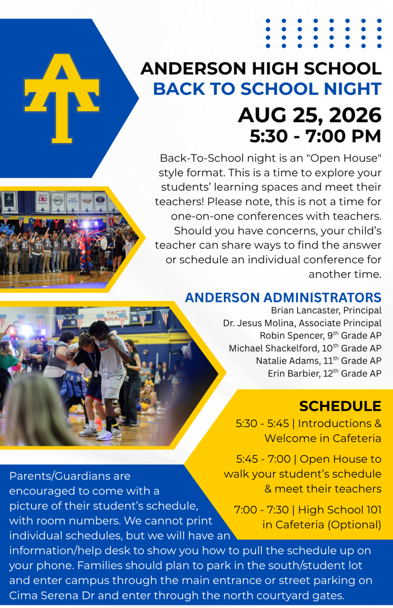 Anderson High School Back-to-School Night Flyer for Parents and Guardians