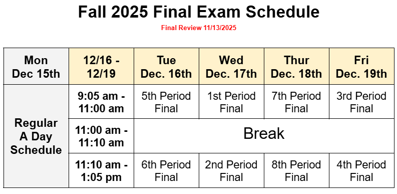 finals schedule
